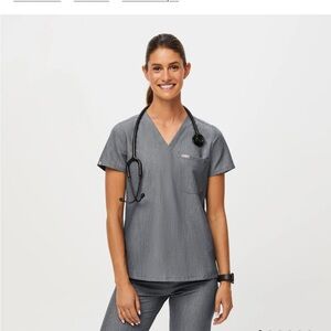 Figs Charcoal Short Sleeve V-Neck Top
